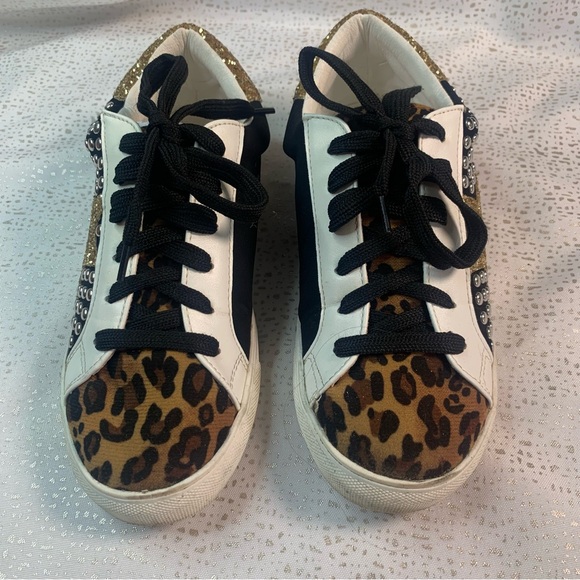 LEOPARD STUD Fashion Sneaker Faux Leather Suede - Picture 1 of 12